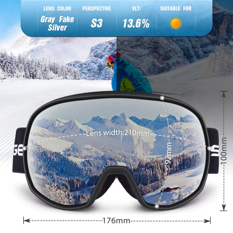 Snowledge Ski Snow Goggles for Men Women With UV Protection, Anti-Fog Dual Lens for Skiing Snowboarding - Image 4